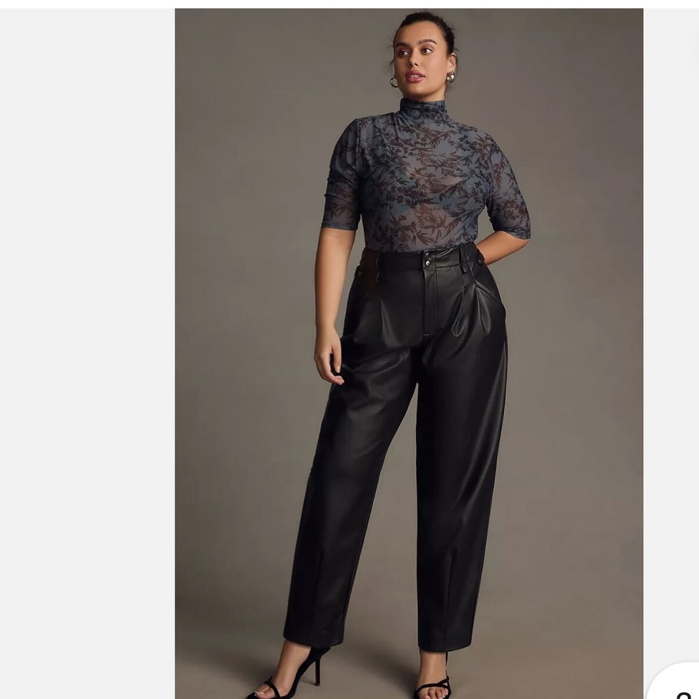 Maeve Black Faux Leather Taper Pleated Pants